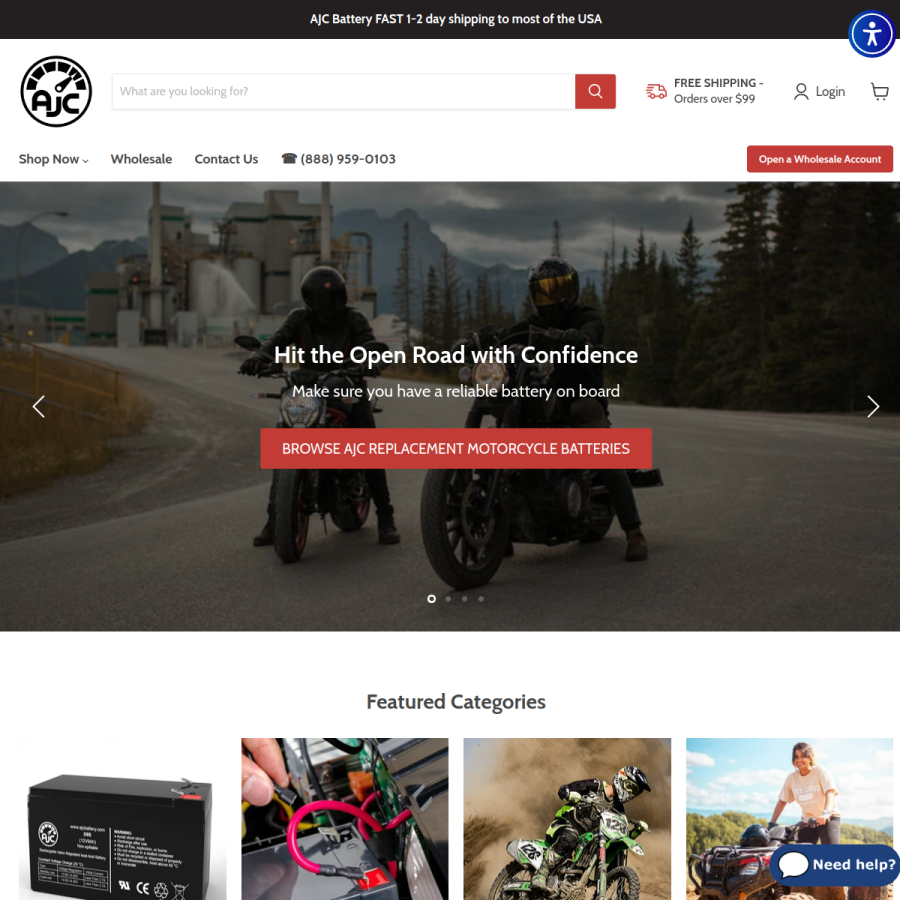 ajcbattery.com homepage screenshot