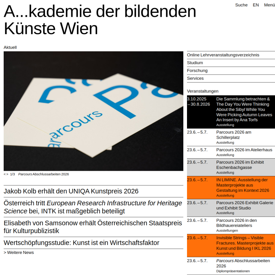 akbild.ac.at homepage screenshot