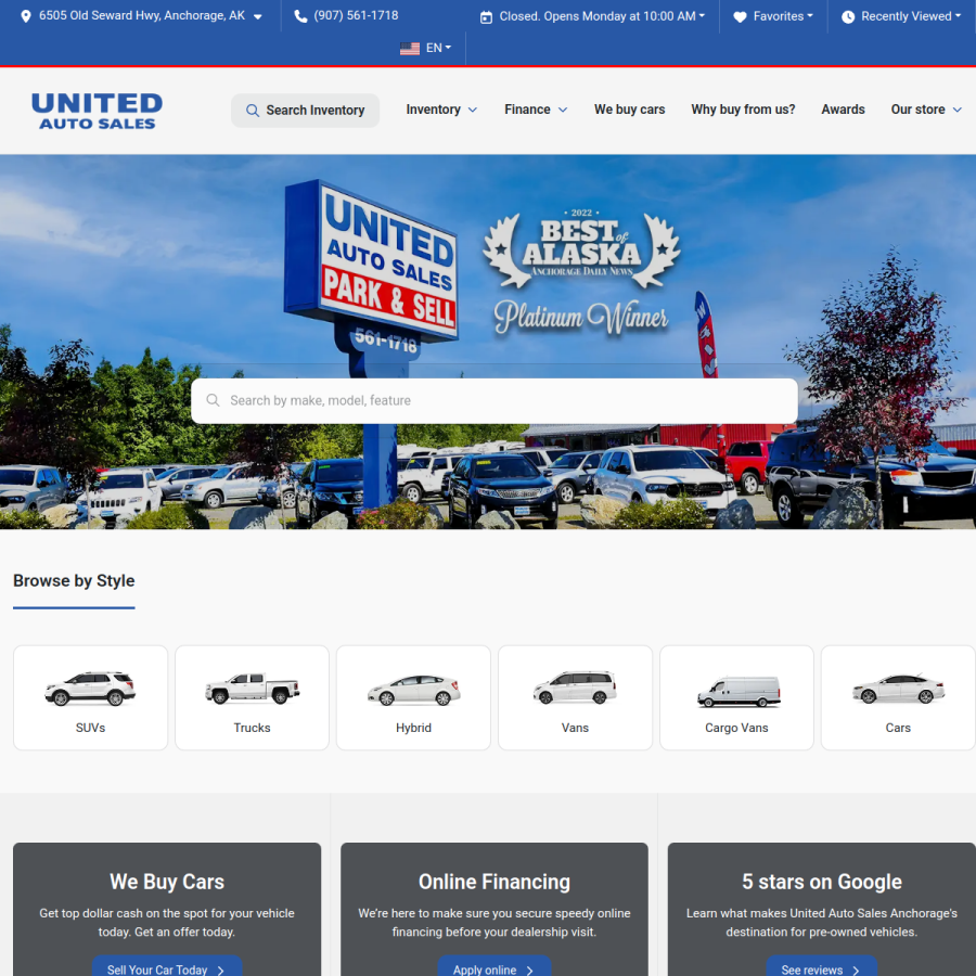 akunitedauto.com homepage screenshot