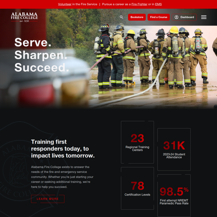 alabamafirecollege.org homepage screenshot