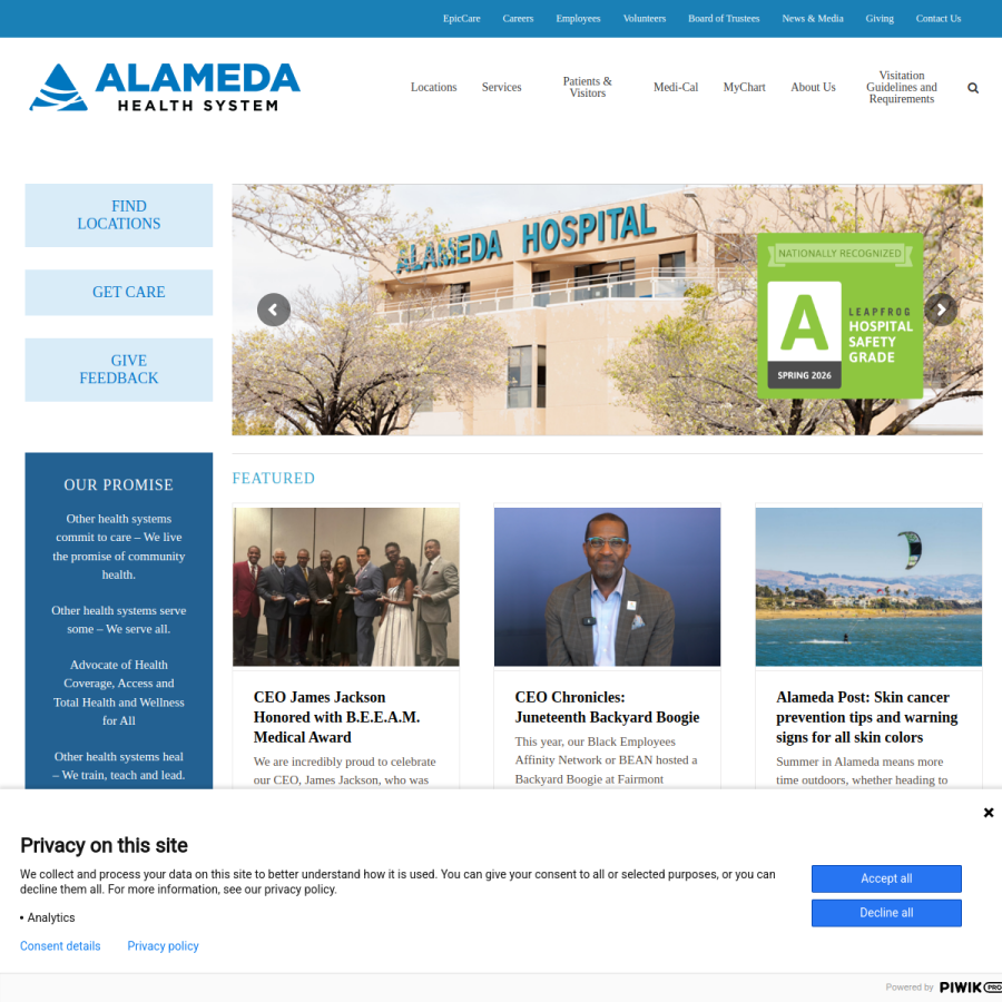 alamedahealthsystem.org homepage screenshot