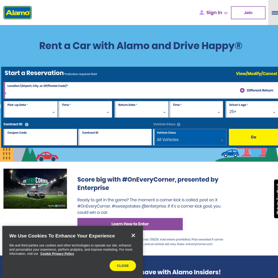 alamo.com homepage screenshot