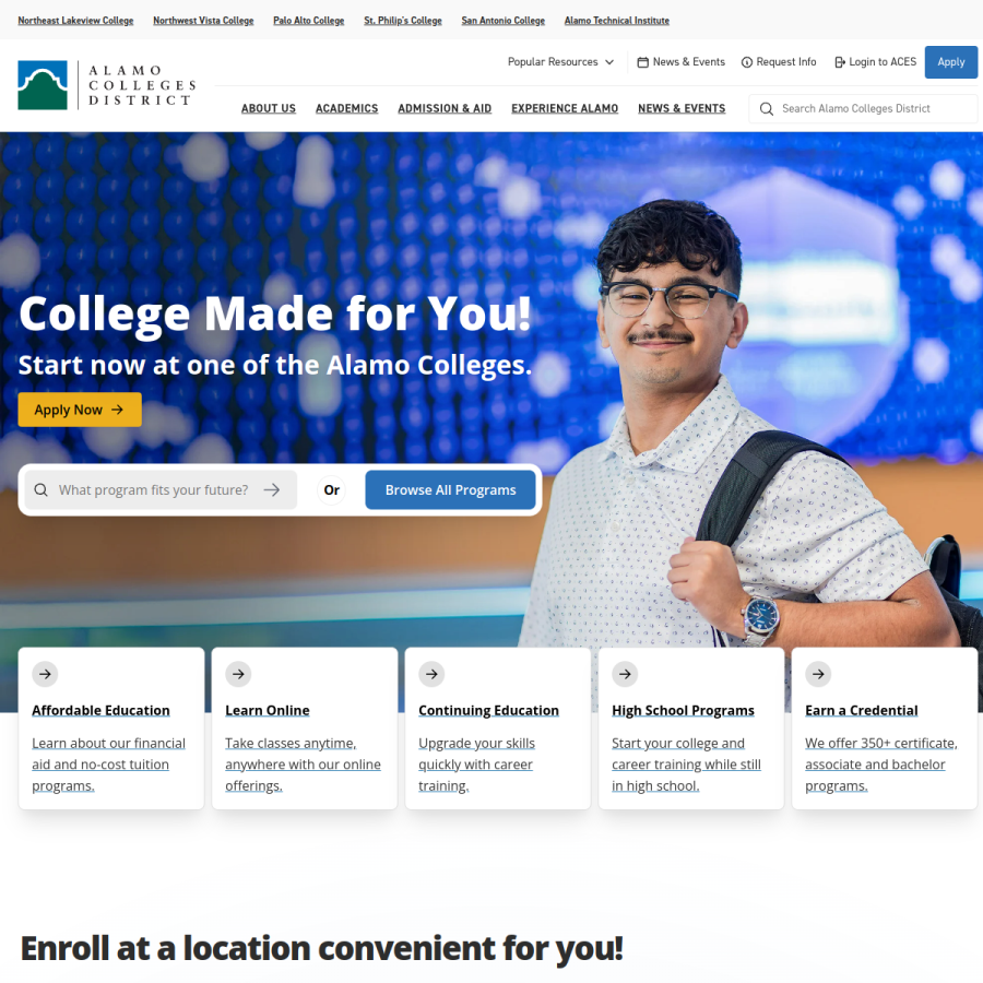 alamo.edu homepage screenshot
