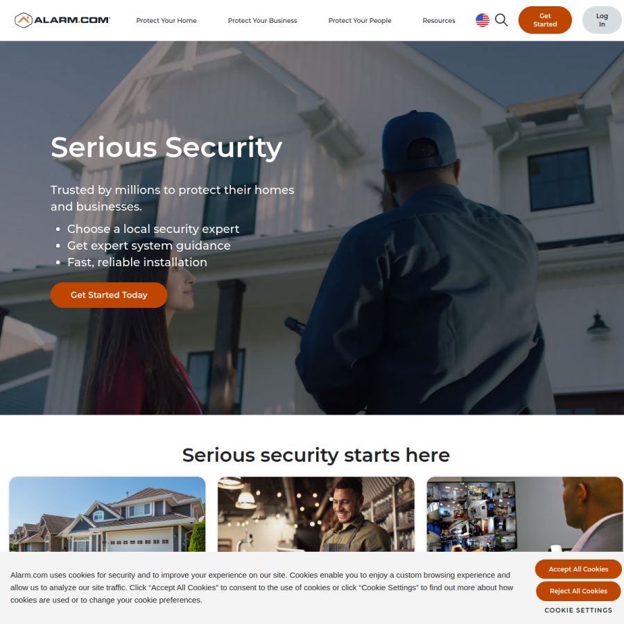 alarm.com homepage screenshot
