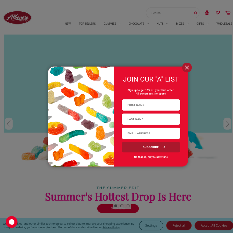 albanesecandy.com homepage screenshot