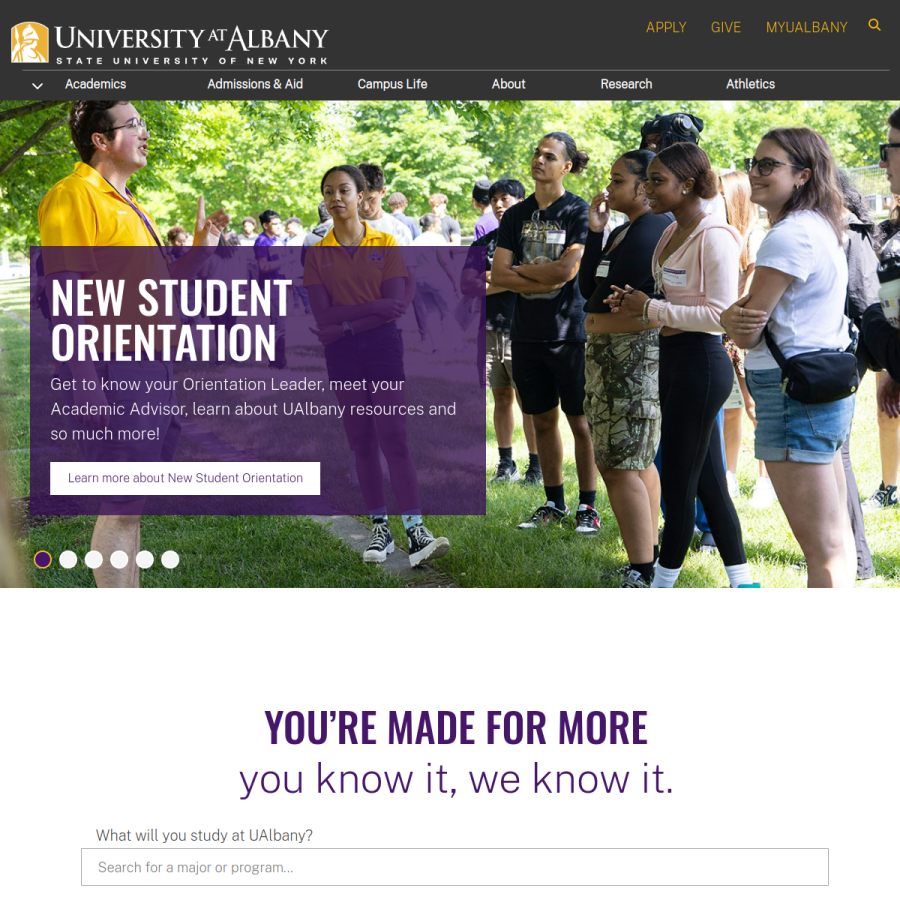 albany.edu homepage screenshot