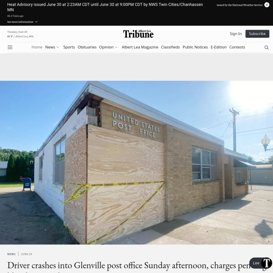 albertleatribune.com homepage screenshot