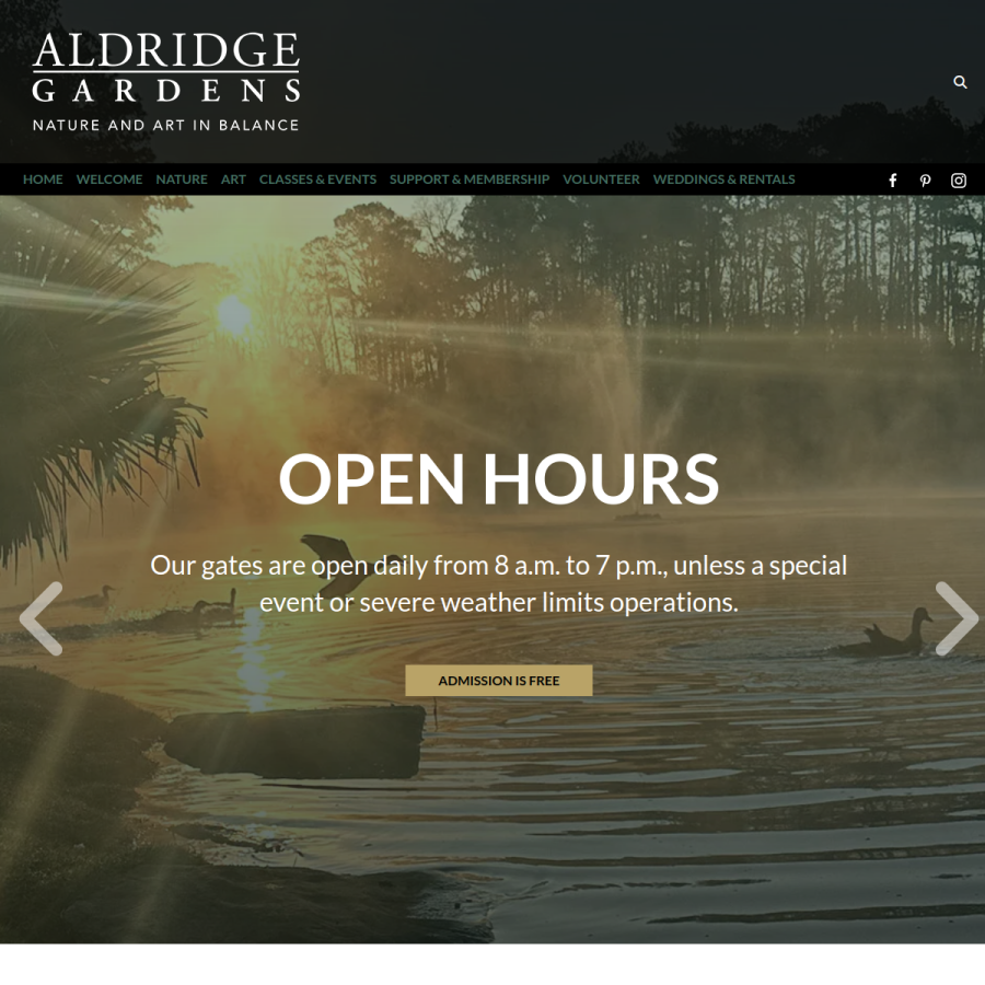 aldridgegardens.com homepage screenshot