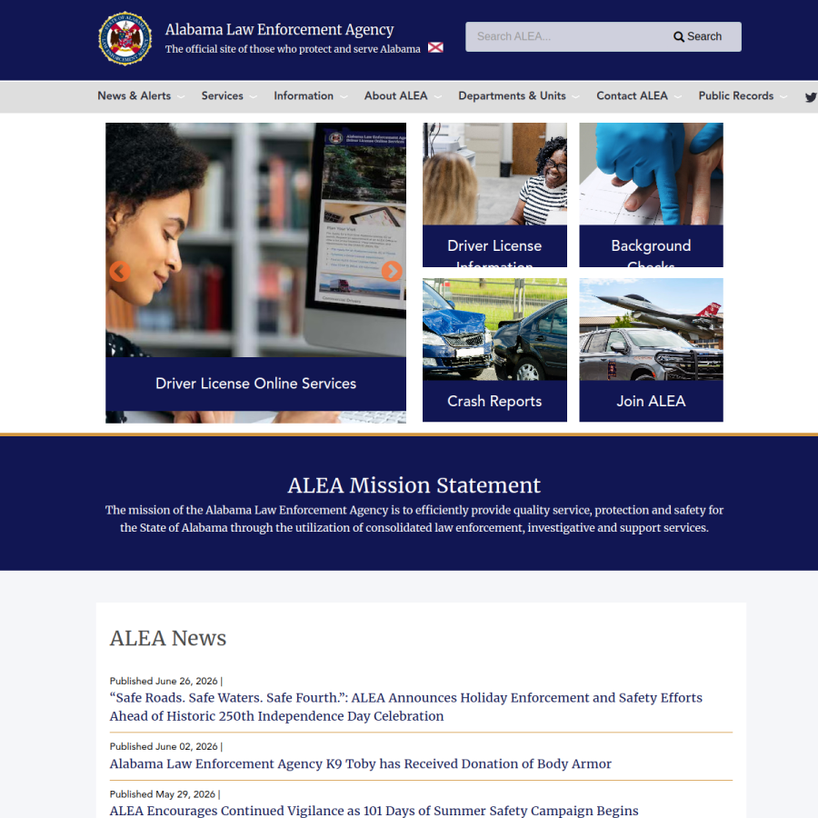 alea.gov homepage screenshot