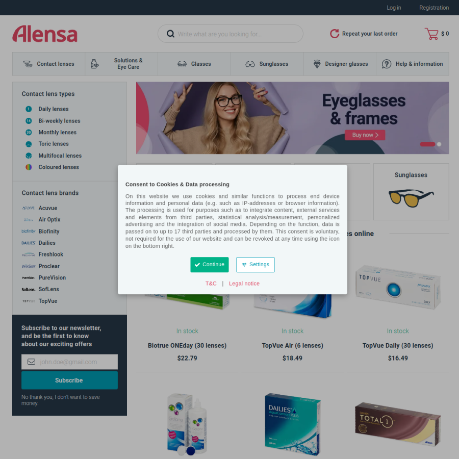 alensa.com homepage screenshot