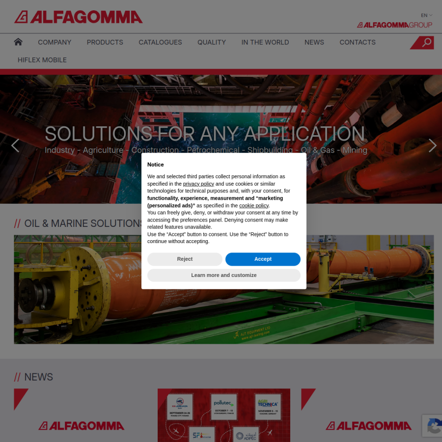 alfagomma.com homepage screenshot