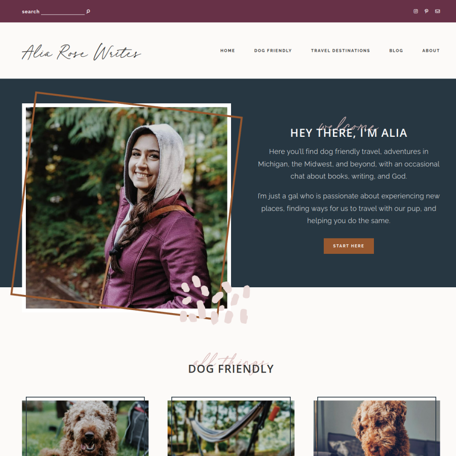 aliarosewrites.com homepage screenshot
