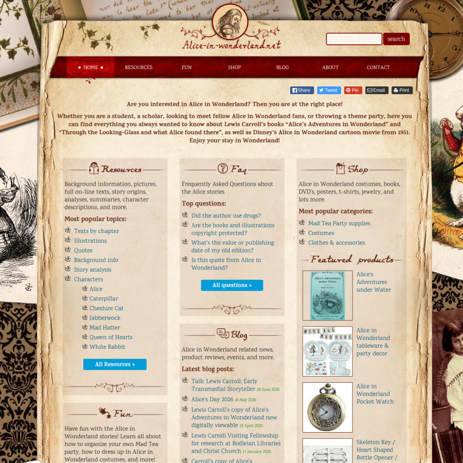 alice-in-wonderland.net homepage screenshot