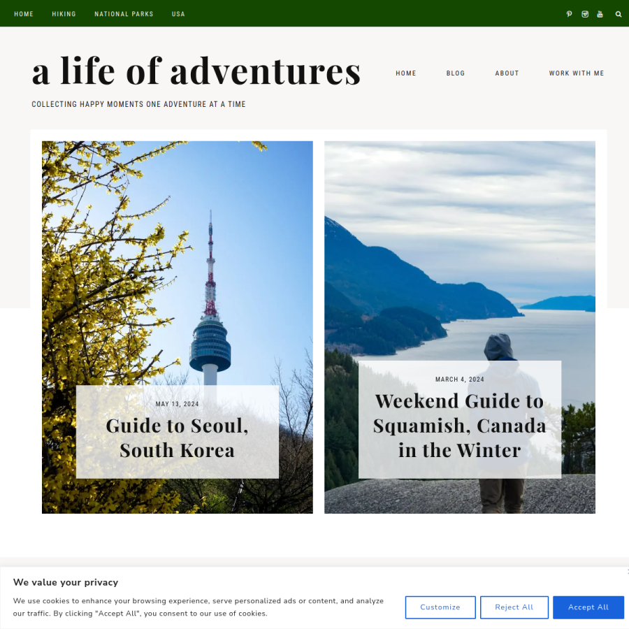alifeofadventures.com homepage screenshot