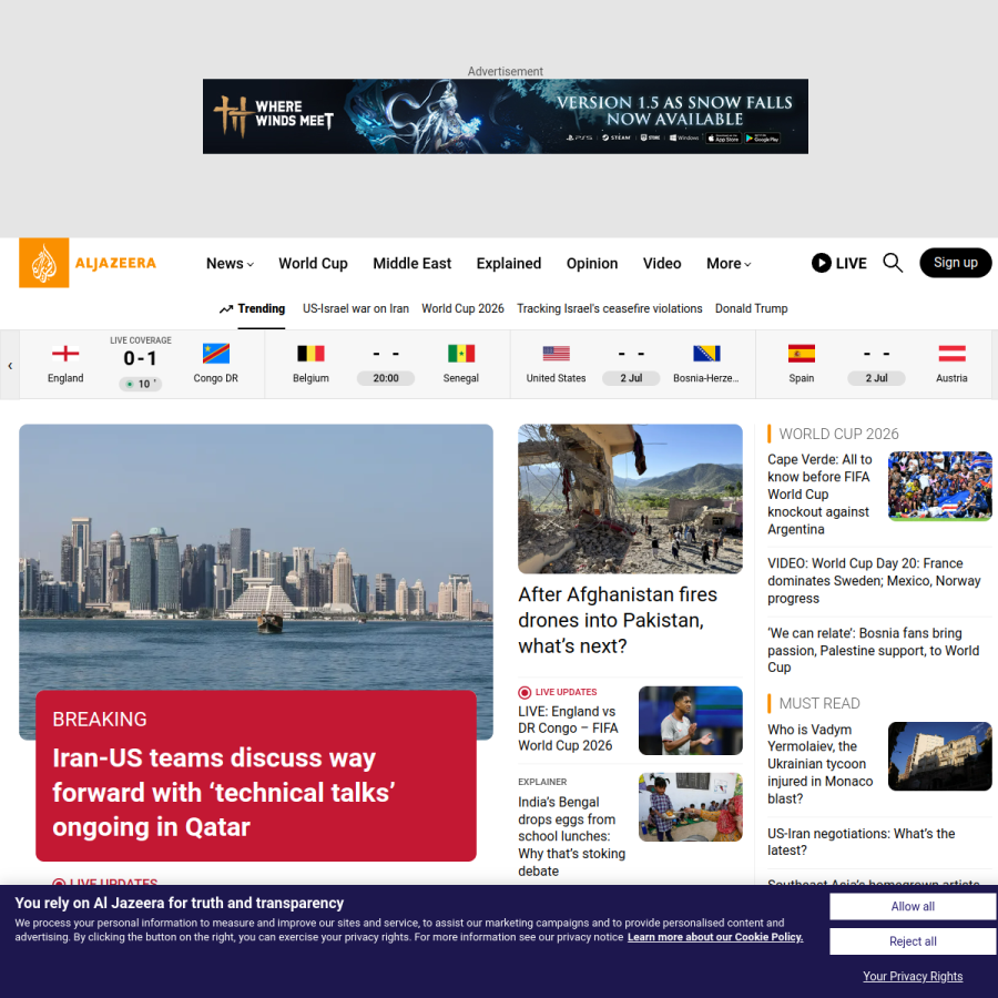 aljazeera.com homepage screenshot