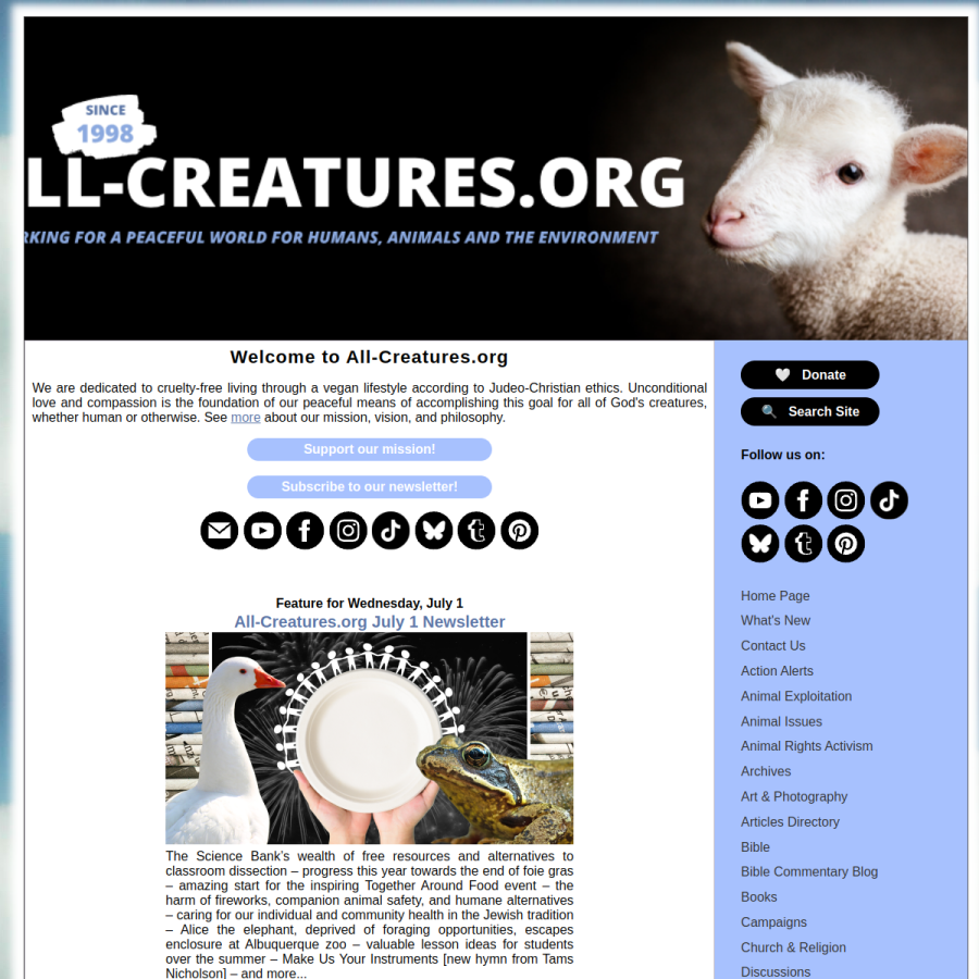 all-creatures.org homepage screenshot