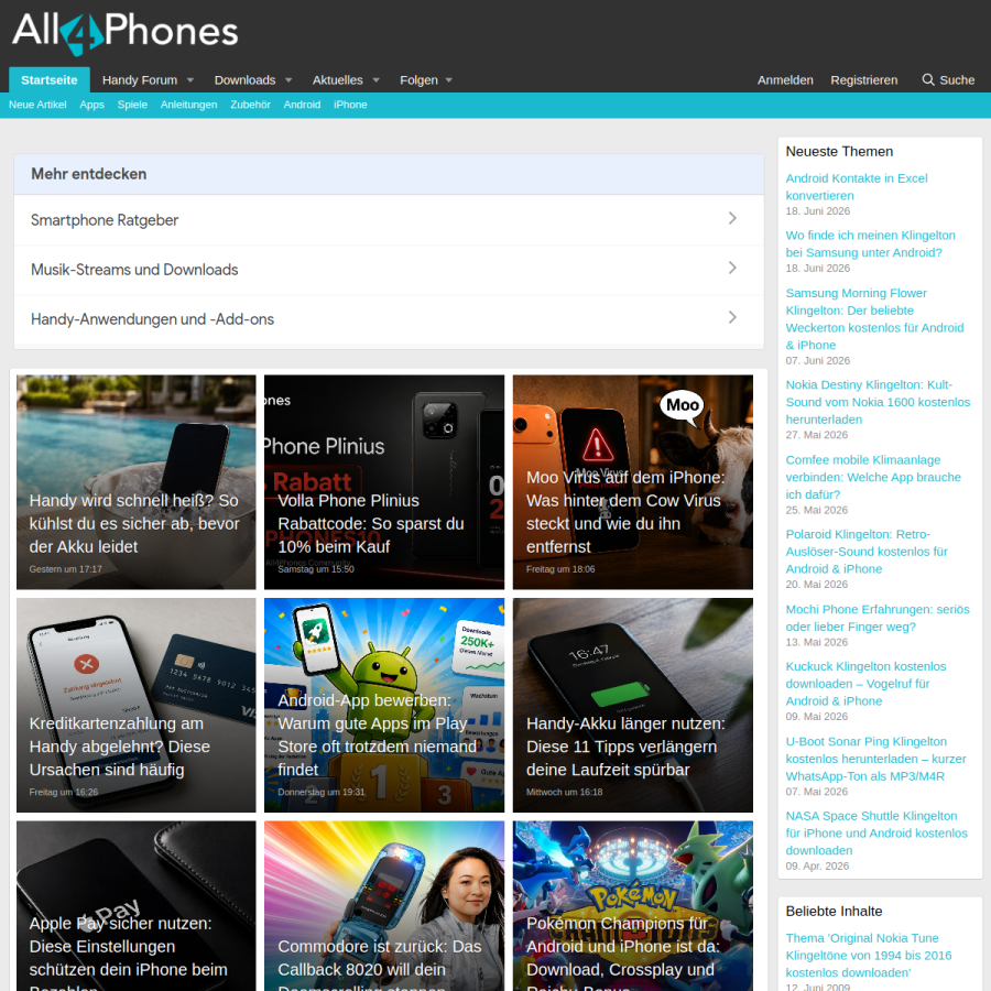 all4phones.de homepage screenshot