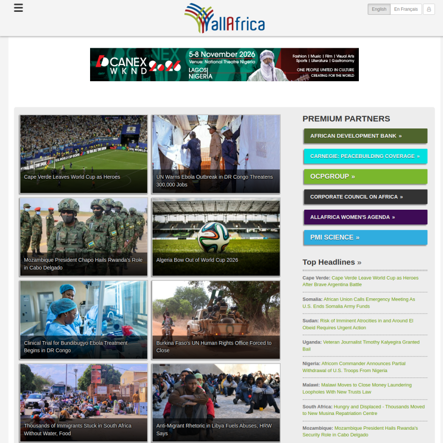 allafrica.com homepage screenshot