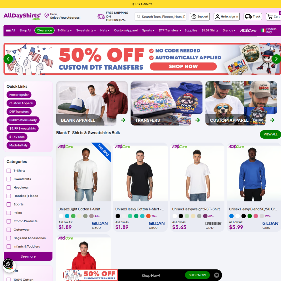 alldayshirts.com homepage screenshot