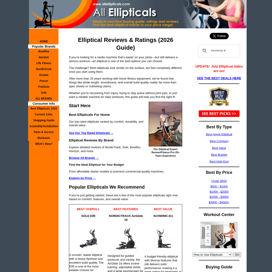 allellipticals.com homepage screenshot