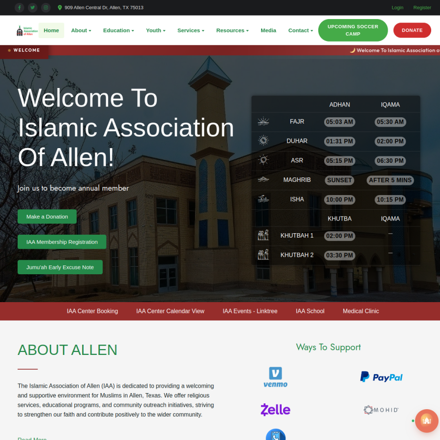 allenmasjid.com homepage screenshot