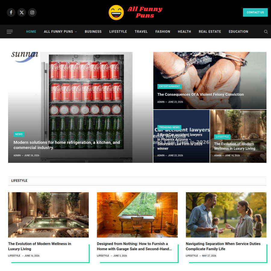 allfunnypuns.com homepage screenshot