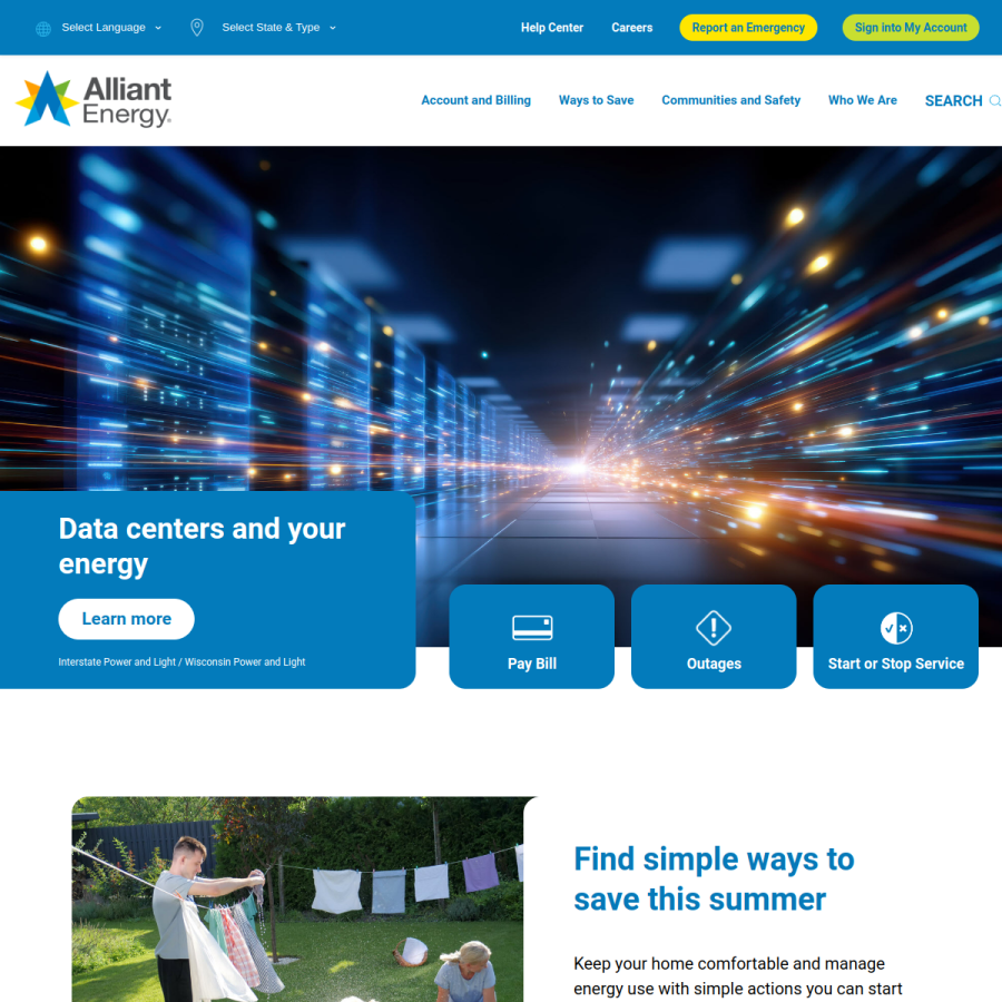 alliantenergy.com homepage screenshot