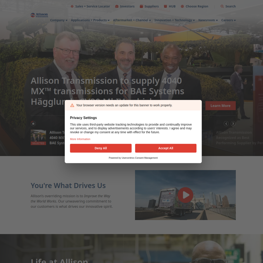 allisontransmission.com homepage screenshot