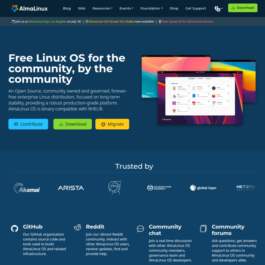 almalinux.org homepage screenshot