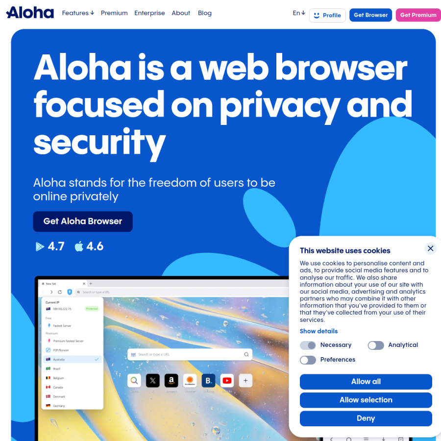 alohabrowser.com homepage screenshot