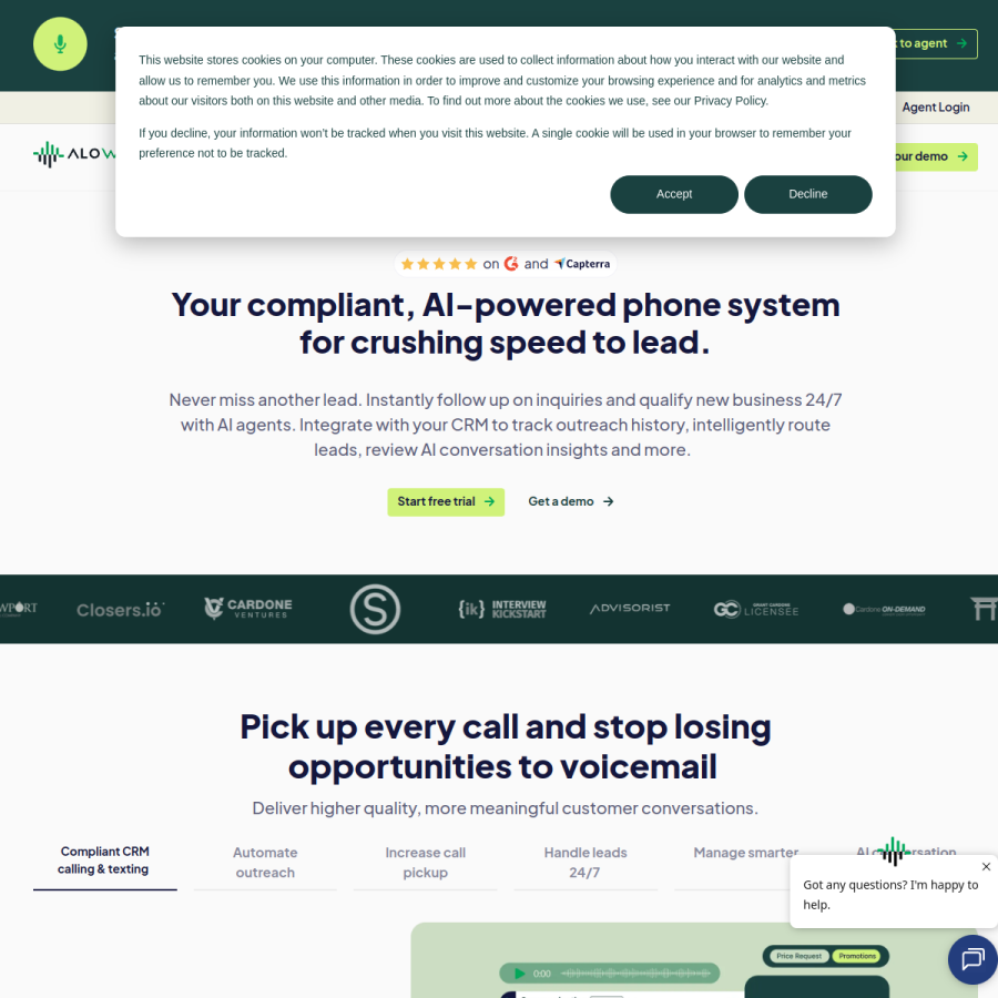 aloware.com homepage screenshot