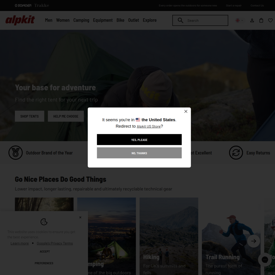 alpkit.com homepage screenshot