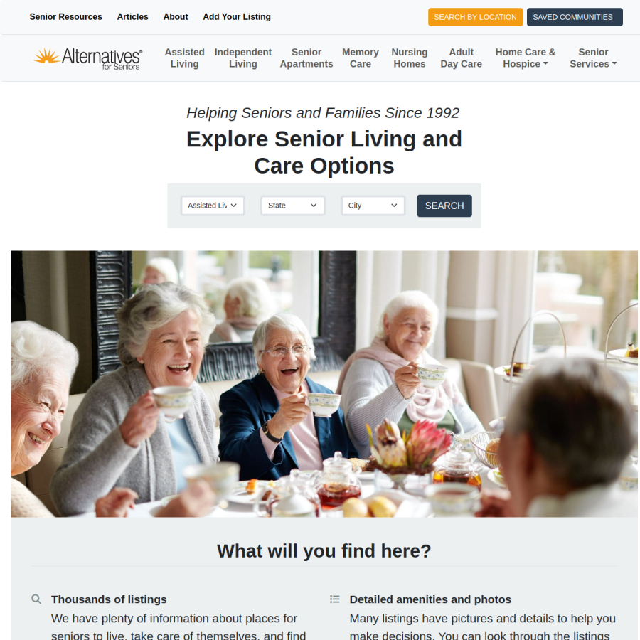 alternativesforseniors.com homepage screenshot