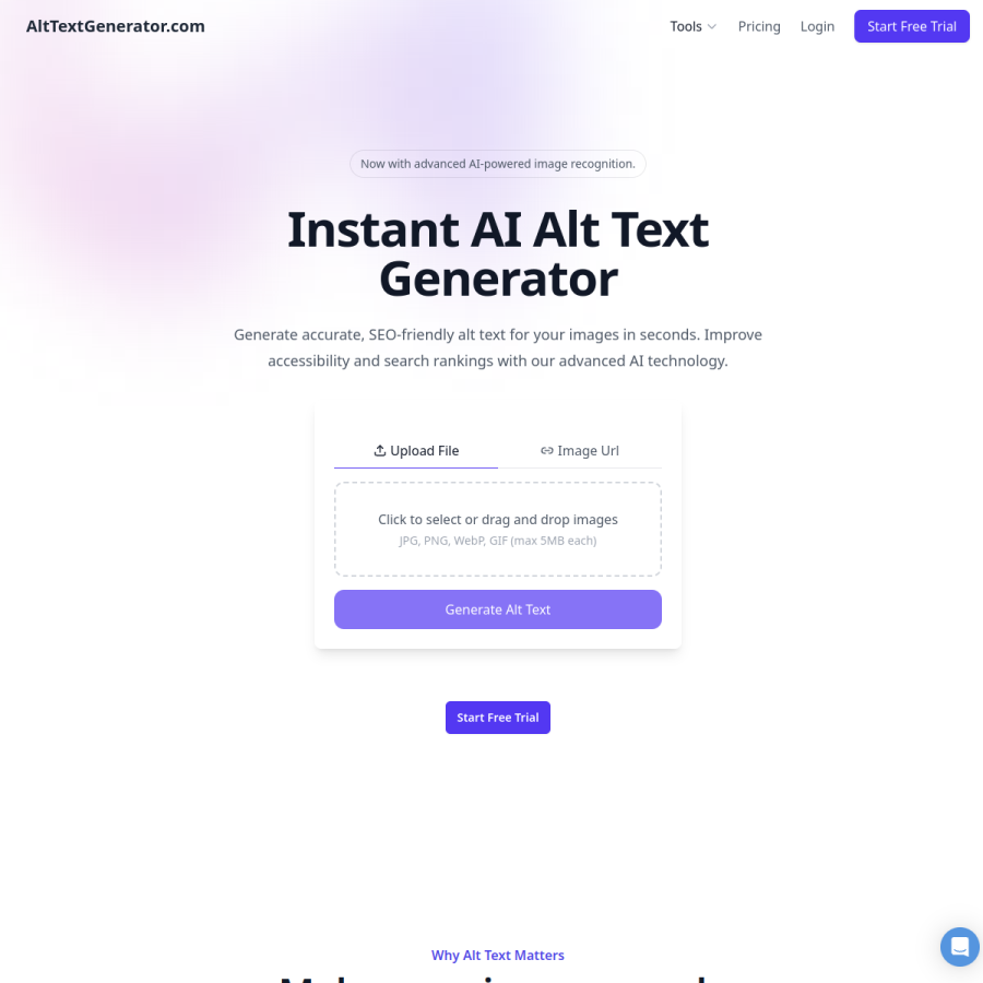 alttextgenerator.com homepage screenshot