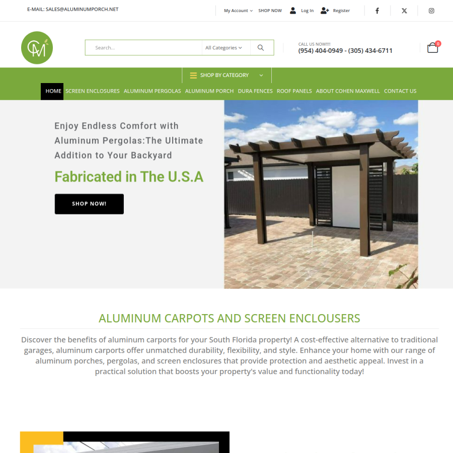 aluminumporch.net homepage screenshot