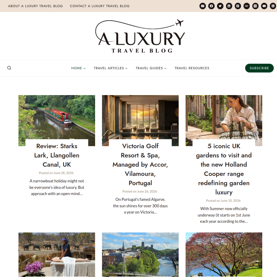 aluxurytravelblog.com homepage screenshot