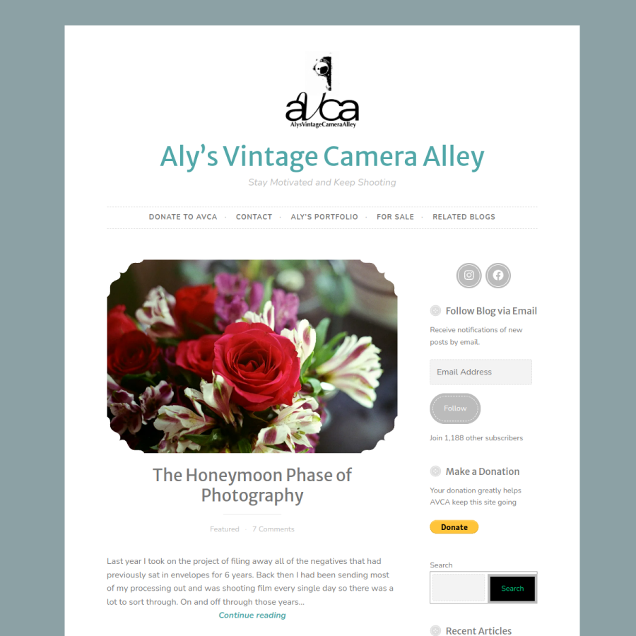 alysvintagecameraalley.com homepage screenshot