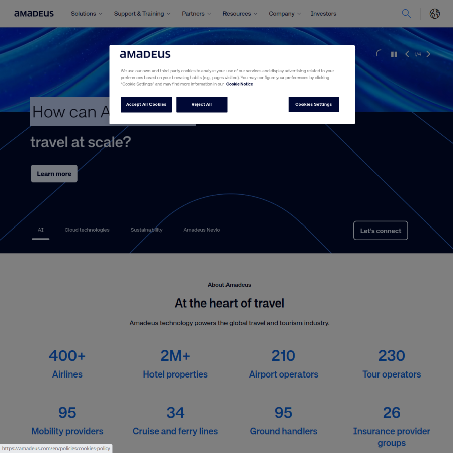 amadeus.com homepage screenshot