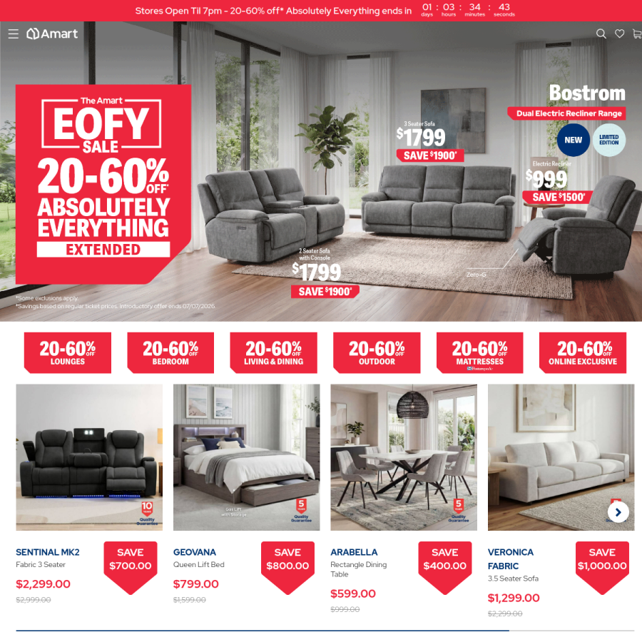 amartfurniture.com.au homepage screenshot