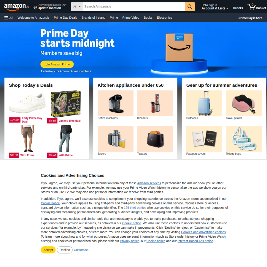 amazon.ie homepage screenshot