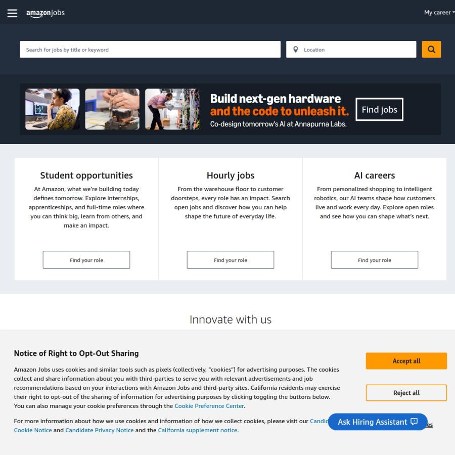 amazon.jobs homepage screenshot