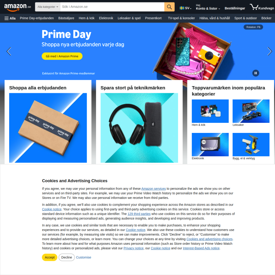 amazon.se homepage screenshot