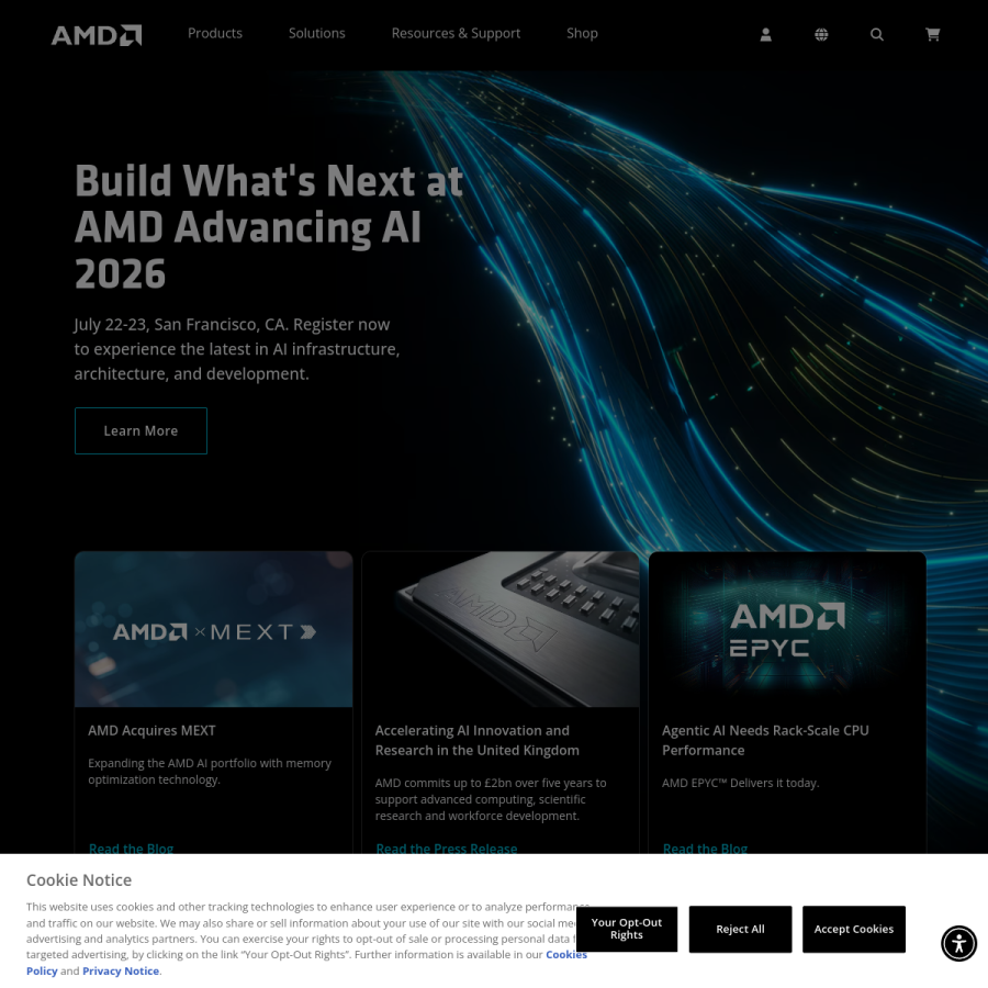 amd.com homepage screenshot