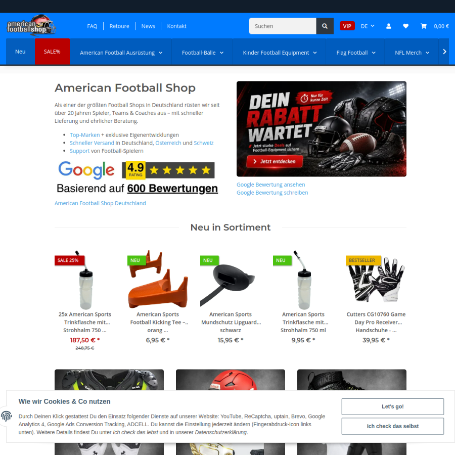 american-footballshop.de homepage screenshot