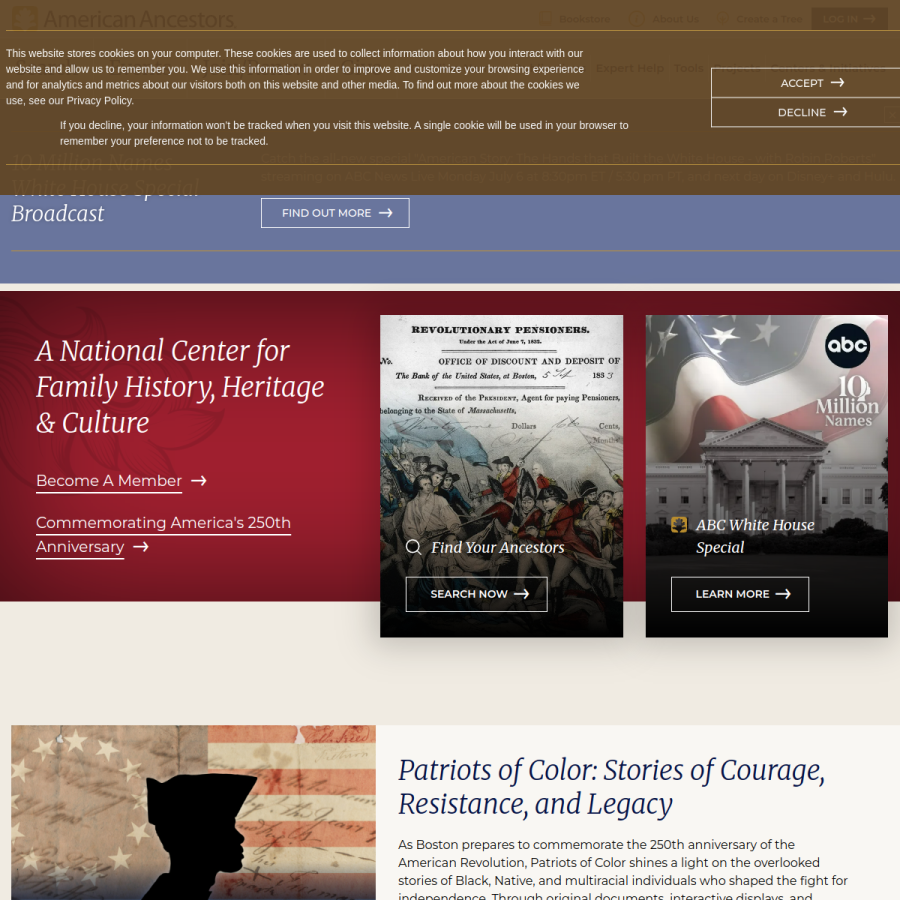 americanancestors.org homepage screenshot