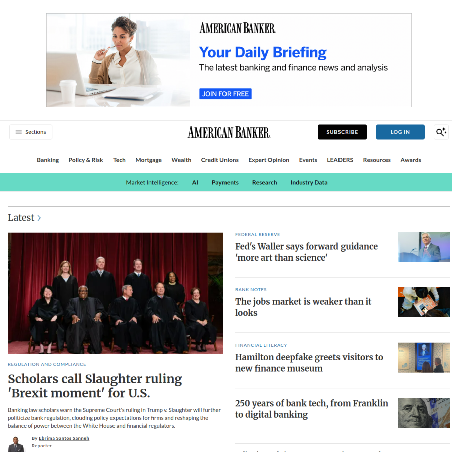 americanbanker.com homepage screenshot
