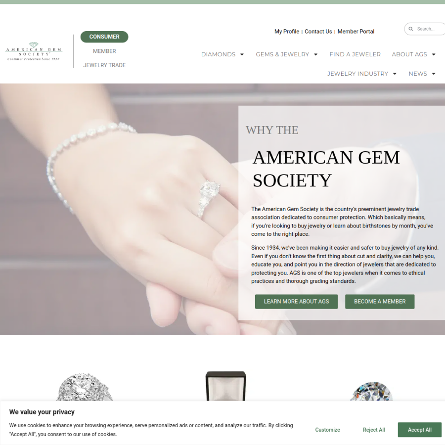 americangemsociety.org homepage screenshot