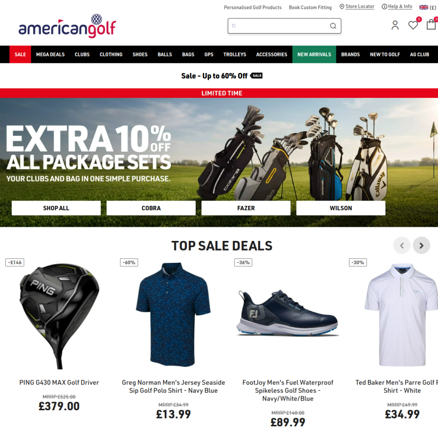 americangolf.co.uk homepage screenshot