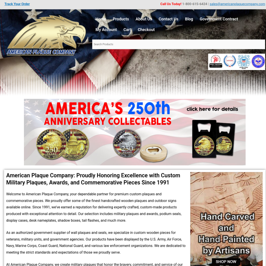 americanplaquecompany.com homepage screenshot