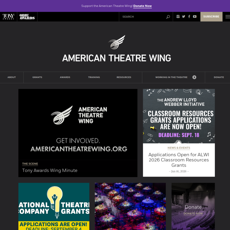 americantheatrewing.org homepage screenshot